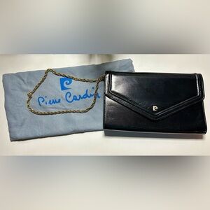 Pierre Cardin Vintage Black Patent Leather Clutch Shoulder Bag Goldtone Chain